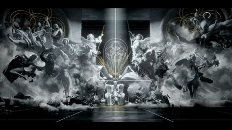 Statue Music Visualization, Heaven Art, Octane Render, Live Set, Marvelous Designer, Scene Design, 문신 디자인, Stage Design, Illustrations And Posters