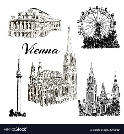 Vienna Prater, Pen Vector, Vienna State Opera, Pen Sketch, Sketch Illustration, Ink Pen, Travel Scrapbook, Travel Journal, Vienna