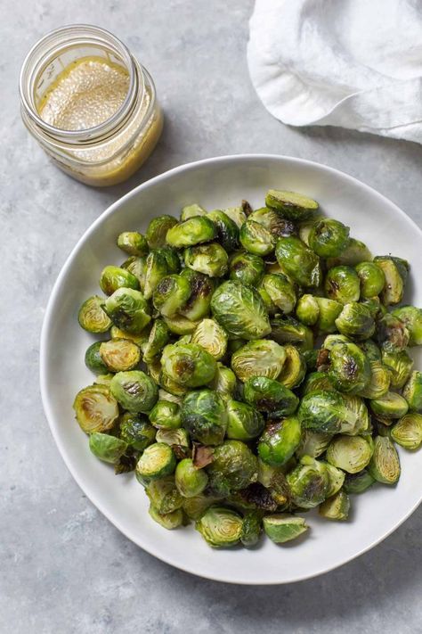 Honey Sriracha Brussel Sprouts, Asian Side Dishes, Brussels Sprouts Salad, Brussel Sprout Recipes Roasted, Sprouts Recipe, Asian Vegetables, Warm Salad, Miso Dressing, Sprouts Salad