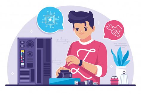 Computer engineer flat design illustration | Premium Vector Engineer Illustration, Engineering Illustration, Industrial Vehicles, Computer Repair Shop, Computer Engineer, Laptop Screen Repair, Female Engineer, Macbook Repair, Computer Repair Services