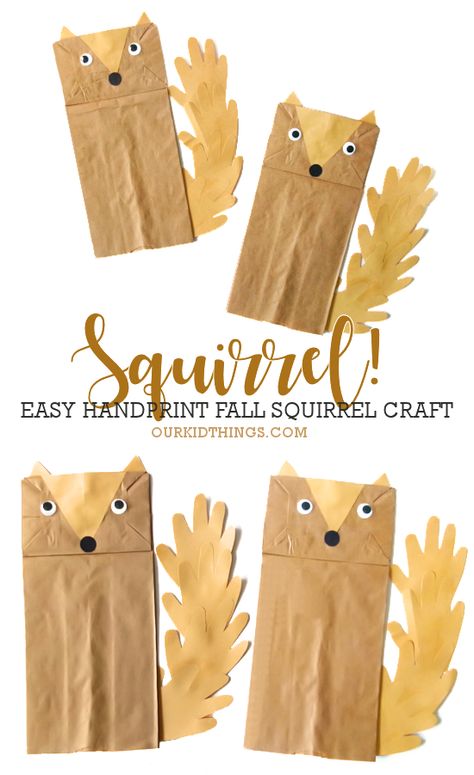 Paper Bag Handprint Squirrel Craft Paper Plate Squirrel Craft, Woodland Crafts For Kids Forest Animals, Raccoon Art Preschool, Veverica Craft, Fall Nature Crafts Preschool, Acorn And Squirrel Activities, Preschool Rabbit Crafts, Paper Bag Squirrel Craft, Preschool Woodland Animals Crafts