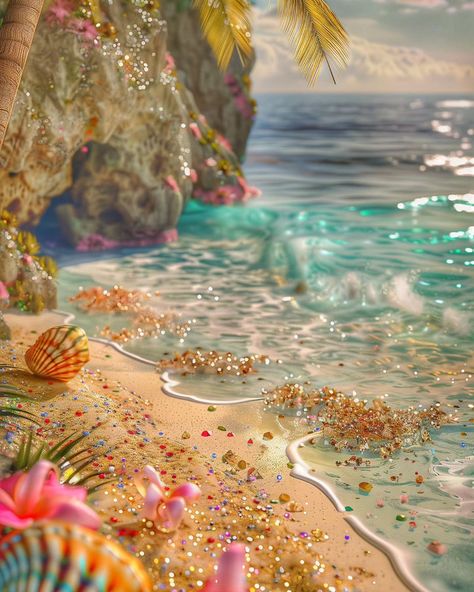 Unearthed a secret beach where the sand dreams in diamonds. ✨️ . . #beach #sun #jewels #art #ai #beautifulplaces #sea #spain #dreamlike Mermaid Phone, Dreamy Beach, Fantasy Mermaids, Gothic Garden, Mermaid Pictures, Mermaid Aesthetic, Sea Sand, Pretty Backgrounds, Magic Aesthetic