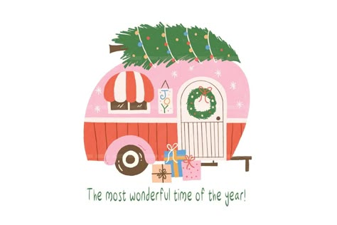 Png Nature, Christmas Camping, Christmas Camper, Camping Png, Vintage Wreath, Retro Campers, Holiday Postcards, Wonderful Time Of The Year, Png Christmas