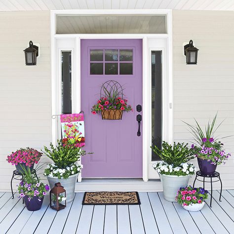 Modern Front Door Colors, Purple Front Door Colors, Lavender Front Door, Purple Front Door, Purple Front Doors, Stucco House, Victorian Front Doors, Cottage Front Doors, Best Front Doors