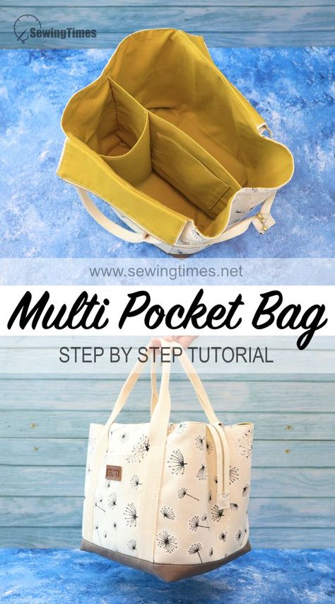 DIY Multi Pocket Tote Bag 🐶 How to make a Diaper Bag with Divider Multi Pocket Bag Pattern, Small Tote Bag Pattern, Sewing Times, Sewing Beginners, Tote Bag Sewing, Multi Pocket Bag, Sacs Tote Bags, Tote Bag Pattern Free, Bags Sewing