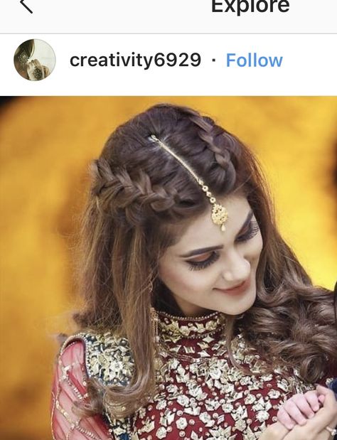 Hair Style For Lehnga Wedding Hairs For Short Hair, Bindya Hairstyle, Front Hair Styles For Wedding Indian Bride, Hairstyles With Mangtika, Mangtika Hairstyle Open Hair, Hear Style Girl Hairstyles, Lehnga Hair Styles, Front Braid Hairstyles Indian, Hairstyle With Mangtika