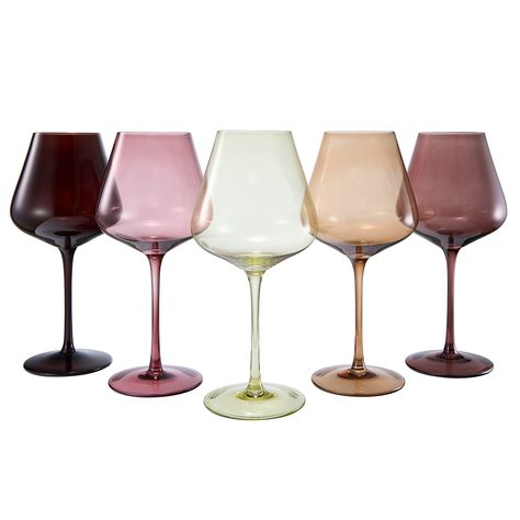 PRICES MAY VARY. The pink terracotta colored wine glass set is the perfect addition to your glassware collection. Sold as a set of 5, the glasses come in a variety of muted colors, including deep red, beige, brown, pink, and mint green. These subtle tones give the glasses an elegant and sophisticated look that is perfect for any occasion. Whether you are hosting a dinner party or a casual evening with friends, the muted colored wine glass set is sure to impress. The wine glasses in this set are Pink Terracotta, Colored Wine Glasses, Glasses Unique, Personalized Glassware, White Dinner, Serving Wine, Wine Connoisseur, Whiskey Decanter, Wine Glass Set