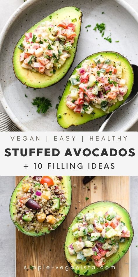 Stuffed Avocados are a quick and tasty snack or light meal! Learn how to make stuffed avocados, including many different ways to stuff them. Vegan recipe. Avocado Recipes, Avocado Recipes Healthy, Stuffed Avocados, Raw Diet, Raw Food Diet, Raw Vegan Recipes, 140 Pounds, Light Lunch, Vegan Recipe