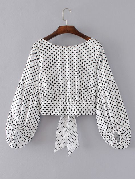 Shop Lantern Sleeve Polka Dot Bow Tie Back Top online. SheIn offers Lantern Sleeve Polka Dot Bow Tie Back Top & more to fit your fashionable needs. Puffy Sleeves Blouse, Polka Dot Bow Tie, Tie Back Top, Fashion Tops Blouse, Trendy Fashion Tops, Latest Street Fashion, Designs For Dresses, Polka Dot Blouse, Girls Fashion Clothes