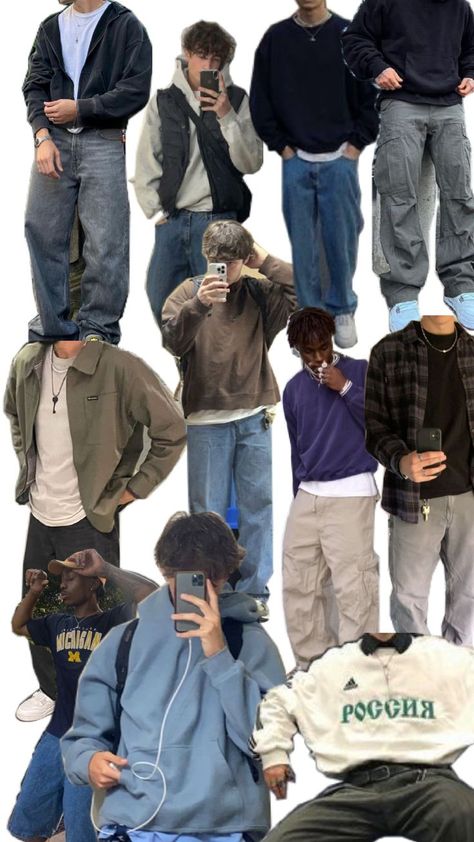 Outfit Collage Men, Skate Fits, Baggy Jeans Outfit, Guys Fits, Androgynous Style, Classy Outfits Men, Trendy Boy Outfits, Boys Style, Outfit Collage