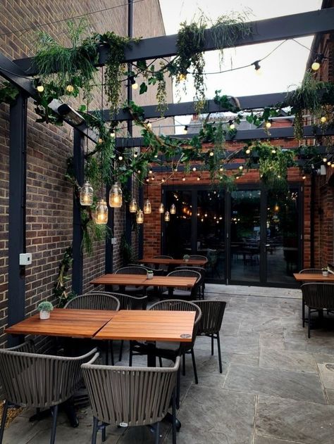 Outdoor Restaurant Patio, Cafe Exterior, Visuell Identitet, Outdoor Restaurant Design, Restaurant Exterior, Restaurant Patio, Cozy Coffee Shop, Jam Jars, Cafe Shop Design