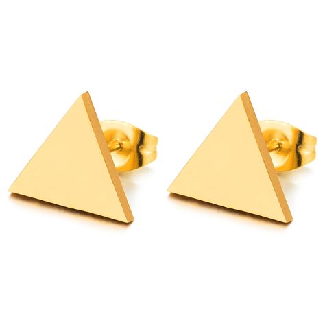 PRICES MAY VARY. 8MM Flat Triangle Stud Earrings, Stainless Steel Gold Color, Unisex for Men and Women, 2pcs Metal: Stainless Steel Finishing: Polished Gauge: 1MM(0.04") thick; Dimension: Width: 8MM(0.31"); Weight: 1.2g Package: Jewelry Box with Brand Name COOLSTEELANDBEYOND *Condition: 100% brand new *Code: ME-1232-B *Metal: Stainless Steel *Finishing: Polished *Gauge: 1MM(0.04") thick;  *Dimension: Width: 8MM(0.31") *Weight: 1.2g *Package: Jewelry Box with Brand Name COOLSTEELANDBEYOND Triangle Stud Earrings, Package Jewelry, Stud Earrings For Men, Triangle Earrings Stud, Gold Triangle, Triangle Studs, Triangle Earrings, Gold Studs, Gold Gold