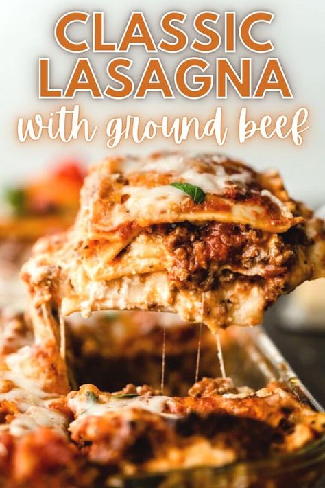 Ground Beef Lasagna Recipe, Easy Meat Lasagna, Easy Homemade Lasagna, Beef Lasagna Recipe, Homemade Lasagna Recipes, Classic Lasagna Recipe, Lasagna Recipe With Ricotta, Recipe With Ground Beef, Pasta Marinara