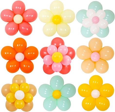 Daisy Flower Balloon, Boho Theme Party, Flower Balloons Diy, Flower Baby Shower Theme, Hippie Baby Shower, Flower Power Party, Flower Balloons, Hippie Birthday Party, Retro Birthday Parties