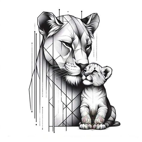 Lion Cub Tattoo Design, Lions Family Tattoo, Mom And Baby Lion Tattoo, Mom Lion With Cubs Tattoo, Lion Mom And Baby Tattoo Cubs, Small Lion Tattoo For Women, Delicate Feminine Tattoos, Small Lion Tattoo, Line Drawing Tattoos