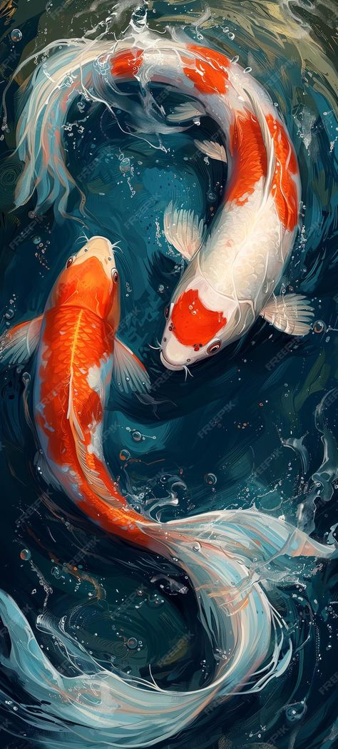 Premium Photo | Koi fish visual album full of meditation vibes and gorgeous moments for koi lovers Goldfish Wallpaper Aesthetic, Koi Fish Aesthetic, Koi Wallpaper, Karp Koi, Yin Yang Koi, Animal Paintings Acrylic, Koi Painting, Koi Fish Drawing, Ikan Koi