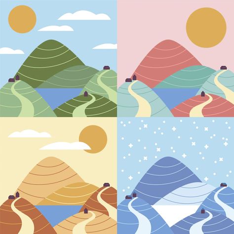 Free Vector | Flat design 4 seasons illustration Four Seasons Illustration Design, 4 Season Illustration, 4 Seasons Illustration, 4 Seasons Art, Seasons Illustration, Seasons Poster, Bottle Label Design, Winter Illustration, Typographic Poster