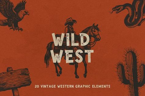 Western Branding, Vintage Wild West, Cactus Clipart, Cowboy Design, Elements Design, Horse Illustration, Vintage Elements, Modern Western, Western Theme