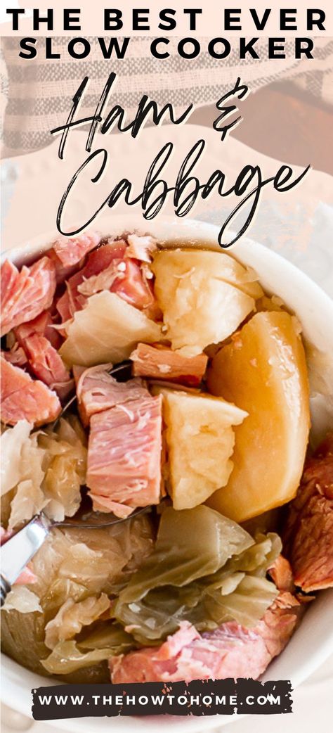 Slow Cooker Ham and Cabbage Boiled Ham Dinner Crock Pot, Crock Pot Ham And Cabbage, Crock Pot Boiled Dinner, Irish Ham And Cabbage Recipes, Ham And Cabbage Recipes Crock Pots, Slow Cooker Ham And Cabbage, Crockpot Ham Dinner Recipes, Ham And Cabbage Soup Crockpot, Crockpot Meals With Cabbage