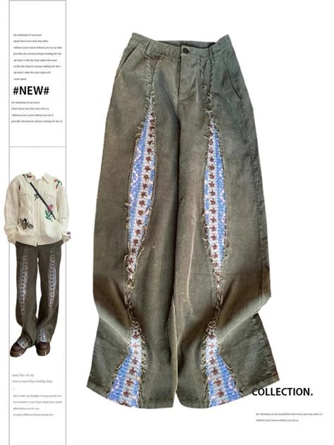 High Fashion Pants, Interesting Pants, Creative Pants, Harajuku Fashion Aesthetic, Upcycle Pants, Redesign Clothes, Trousers Aesthetic, Aesthetic Pants, Vintage Upcycling