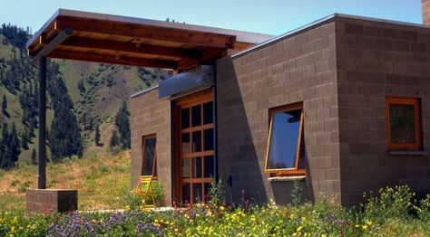 450 Sq. Ft. Concrete Block Tiny Home Called the Marquand Retreat 01 Concrete Small House, Concrete Tiny House, Concrete Cabin, Cinder Block House, Concrete Block House, Cinder Block Furniture, House In The Mountains, Block House, Concrete Houses