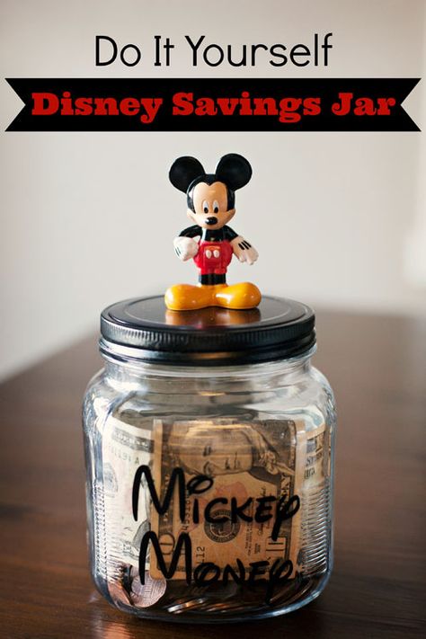 Do It Yourself: Mickey Savings Jar Disney Fund Jar Diy Ideas, Savings Jar Diy, Disney Savings Jar, Vacation Savings Jar, Disney Dollars, Mickey Craft, Disney Projects, Disney Savings, Mickey Mouse Crafts