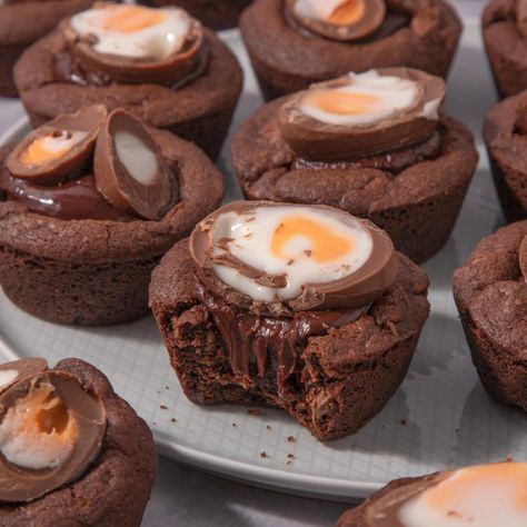 Creme Egg Cookie Cups Creme Egg Cookie, Mini Egg Cookie Pie, Cadbury Cream Egg Cookies, Cookies With Cadbury Mini Eggs, Cadbury Creme Egg Cupcakes, Gooey Cookies, No Egg Cookies, Dairy Free Alternatives, Creme Egg