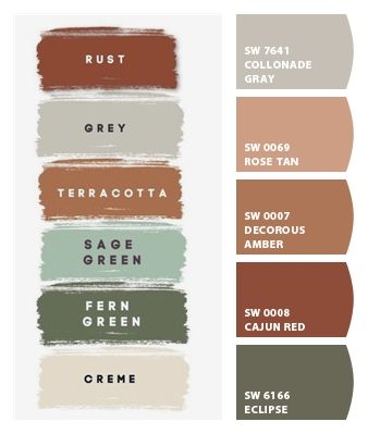 Fern Green Paint Colors, Farmhouse Color Palette, Rustic Color Palettes, Earth Tone Color Palette, Terracotta And Green, Room Colours, Earth Tone Color, House Color Palettes, Farm House Colors