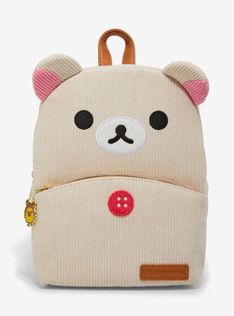 Make sure you have the bear-y cutest backpack for your adventures! This mini backpack features a corduroy Korilakkuma design and has a front zipper charm of Kirroitori wearing a bear headband. Comes with interior zipper & drop pockets. Book Bags For Middle School, Cute Objects Aesthetic, Aesthetic Backpacks For School, Rilakkuma Backpack, Cute Small Backpacks, Bear Headband, Cute Backpacks For School, Stationary Bag, Corduroy Backpack