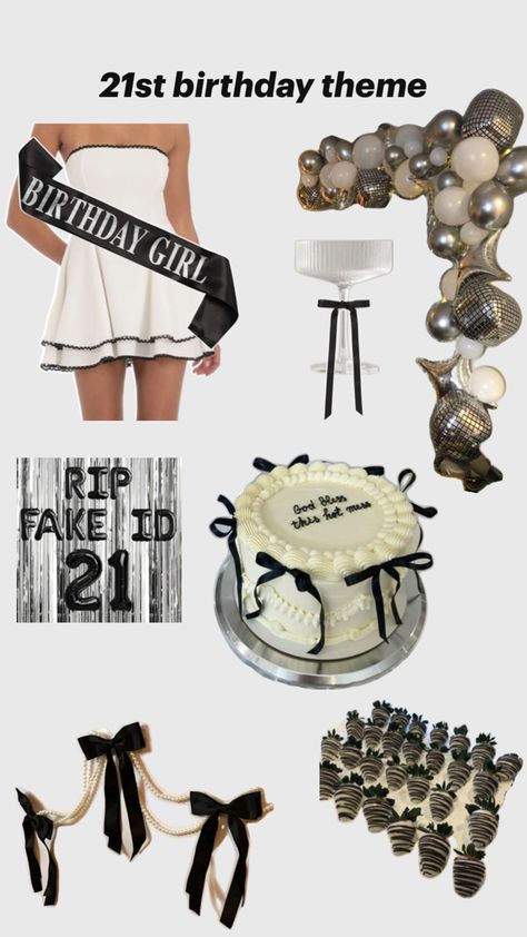 21st birthday!! ideas and theme black and white and silver 21st Party Themes, 21st Birthday Themes, 21st Birthday Ideas, 15th Birthday Party Ideas, Birthday Party Checklist, 18th Birthday Party Themes, 25th Birthday Cakes, 21st Bday Ideas, 21st Party