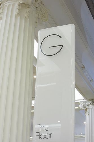 White Signage Design, Environmental Graphics Signage, Glass Signage, Blade Sign, Selfridges London, Office Signage, Wayfinding Signs, Directional Signage, Sign System