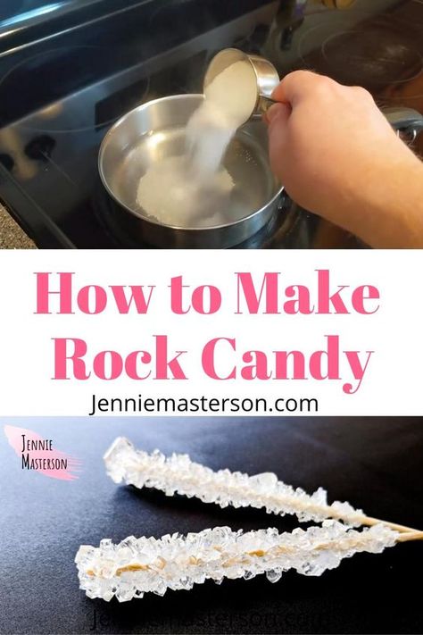 Rock Candy Suckers Recipe, Candy Rocks Recipe, Diy Rock Candy Easy, How To Make Rock Candy Sticks, Diy Crystal Candy, How To Make Crystals At Home, Rock Candy Recipe Easy Fast, How To Make Candy Crystals, Candy Crystals Recipe