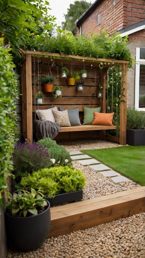 30+ Small Garden DIY Ideas Small Garden With Patio Ideas, Garden Terrace Diy, Small House Yard Ideas, Small Garden Plants Ideas, Small Yard Inspiration, Small Plant Garden, Small Home Garden Ideas Outdoor, Small Garden Pergola Ideas Uk, Pergola Ideas Small Garden Pergola Ideas