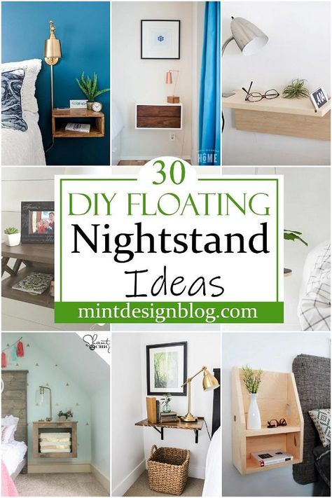 DIY Floating Nightstand Ideas 2 Wall Mounted End Tables Night Stands, Side Table For Small Bedroom, Bed Side Shelf Floating Nightstand, Floating Bedroom Side Tables, Floating Shelves As Nightstand, Diy Small Bedside Table, Rv Bedside Table Ideas, Diy Floating Nightstand Bedside Tables, No Space For Bedside Table