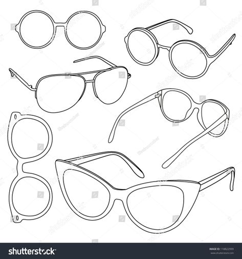 Set of sunglasses. Vector illustration. Different shapes of glasses. Set of outline glasses #Ad , #AFFILIATE, #Vector#sunglasses#Set#illustration Eyeglass Tattoo Ideas, How To Draw Glasses From The Side, Pijamas Drawing, Round Glasses Drawing, Drawing Of Glasses, Sunglass Illustration, How To Draw Glasses On A Face, Eye Glasses Drawing, Sunglass Drawing