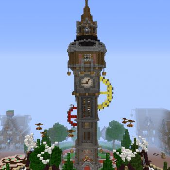 Fantasy Clock Tower, Minecraft Watch Tower, Minecraft Clock Tower, Medieval Clock Tower, Minecraft Tower Ideas, Minecraft Clock, Medieval Clock, Fantasy Clock, Minecraft Tower