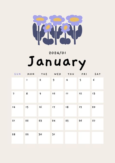 Beige Cute Playful Organic Flower Illustration 2024 Calendar A4 Document - Templates by Canva Free Printable Calendar Templates, January Calendar, A4 Document, Calendar Download, Cute Calendar, Printable Calendar Template, Digital Calendar, Calendar Wallpaper, Free Printable Calendar