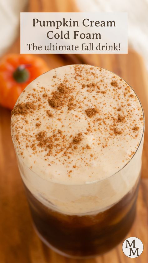 Save money by making this Starbucks copycat pumpkin cream cold foam at home. Ready in a few minutes with just 5 ingredients. Pumpkin Cream Cold Foam, Pumpkin Cold Foam, Cream Cold Foam, Sugar Free Vanilla Syrup, Pumpkin Spice Drinks, Dairy Free Pumpkin, Starbucks Pumpkin Spice, Spiced Drinks, Vegan Breakfast Easy