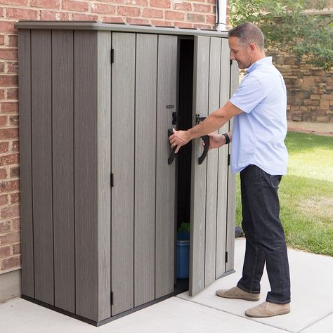 Lifetime 60209 Vertical Storage Shed (53 Cubic feet), Roof Brown, 74 x 142 x 174 cm Vertical Storage Cabinet, Garden Storage Cabinet, Outdoor Storage Units, Outdoor Storage Cabinet, Wood Cladding, Tool Sheds, Vertical Storage, Wooden Garden, Garden Storage