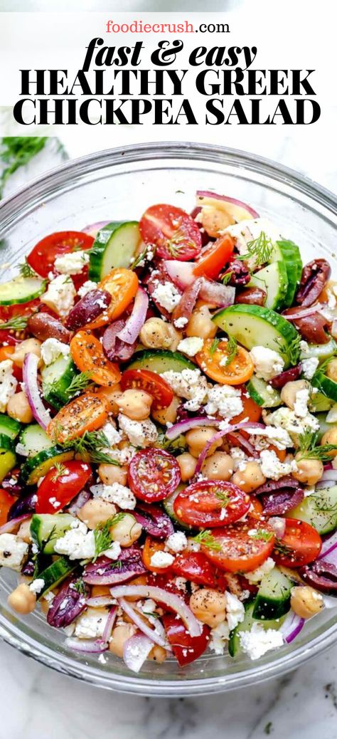 Chickpea Salads, Clean Lunch, Greek Chickpea Salad, Recipes Greek, Salad Tomato, Mediterranean Diet Recipes Dinners, Mediterranean Flavors, Greek Chickpeas, Salad Recipes Healthy Easy