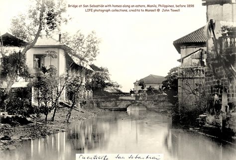 https://flic.kr/p/Wid2dL | Bridge at San Sebastián with homes along a estero, Manila, Philippines, before 1898 | Bridge at San Sebastián with homes along the estero (canal) in Manila during the time of Spanish rule.   Photographer: unknown Provider: LIFE Credits: Mansell Copyright: © Time Inc. Phillipines History, Philippines Pictures, Pinoy Culture, New Manila, Philippine History, Location Inspiration, Manila Philippines, Spanish House, San Sebastian