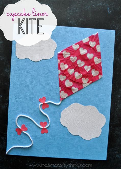 Cupcake Liner Kite Craft for Kids | Fun kids craft for spring and after flying a kite. Book recommendations are in the post. | from iheartcraftythings.com Kite Craft For Kids, Kite Craft, Craft For Spring, Cupcake Liner Crafts, Kites Craft, Flying A Kite, March Crafts, April Crafts, Spring Kids