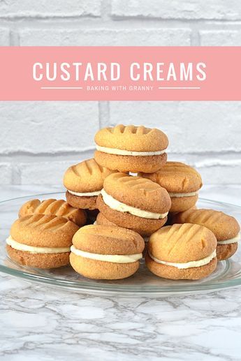 Custard Creams - Recipe for the classic British biscuits. Sweet,crumbly, custard biscuits; sandwiched with British Biscuit Recipes, Custard Cream Recipe, Custard Biscuits, Custard Creams, British Biscuits, Homemade Custard, Custard Cream, Cream Biscuits, Scottish Recipes