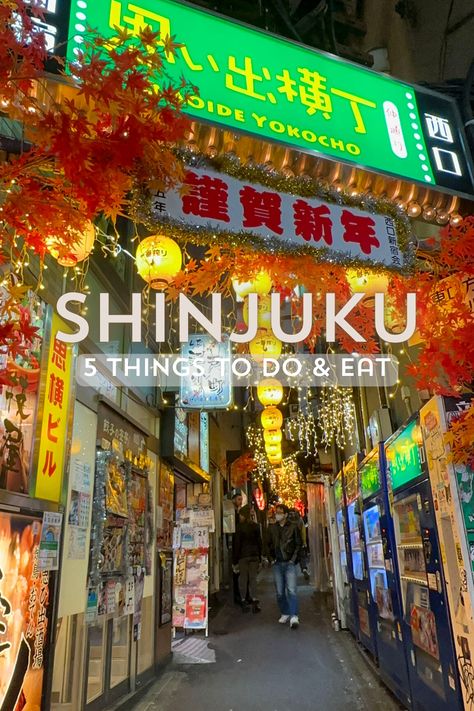 In this Japan travel guide, we share travel ideas on the best attractions to see in Tokyo. We share 5 Things To Do & Eat in Shinjuku Tokyo. It's one of the most vibrant areas of Tokyo and budget-friendly. We will share our daily itinerary while visiting the best attractions and eats in Shinkuku. Try authentic Japanese cuisine at local spots, and discover the panoramic views of Tokyo for free. All the sights and excursions in Shinjuku are walkable; 2024 travel destinations & japan travel tips. Japan Essentials, Tokyo Japan Travel Guide, Korea Holiday, Shinjuku Japan, Tokyo Trip, Trip To Tokyo, 2024 Travel, Japanese Street Food, Shinjuku Tokyo