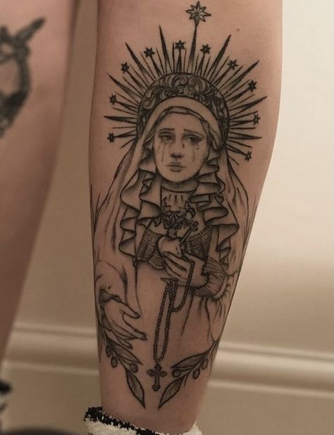 St Cecilia Tattoo, Catholic Art Tattoos, St Lucy Tattoo, Our Lady Of Sorrows Tattoo, Virgin Mary Tattoo For Women, Mary Tattoos Catholic, Figure Tattoo, Matryoshka Tattoo, Mother Mary Tattoos