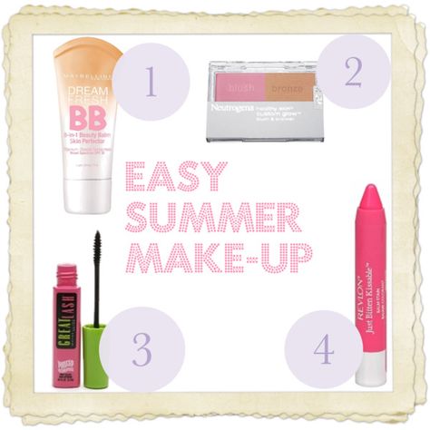 Easy Summer Makeup by mwroyce, via Polyvore Beginner Natural Makeup, Easy School Makeup, Easy Summer Makeup, Middle School Makeup, Make Up Kits, Summer Eye Makeup, Natural Summer Makeup, Summer Makeup Looks, Simple Skincare Routine