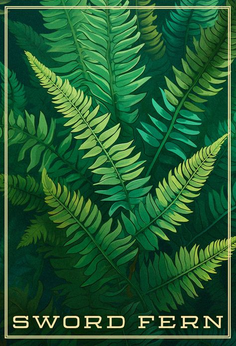 Fern Mural, Fern Painting, Fern Illustration, Forest Paintings, Fern Art, Tattoo 2024, Closet Wall, Alien Aesthetic, Green Inspiration