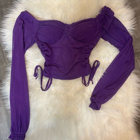 This Off The Shoulder Egg Plant Color Top Is A Size Small. The Top Complements Your Waist And It Offers Supports And Padding For Your Chest Purple Off Shoulder Top, Egg Plant Color, Cropped Polo Shirt, Purple Corset, Striped Halter Top, Egg Plant, Denim Corset Top, Chase Atlantic, Red Crop Top