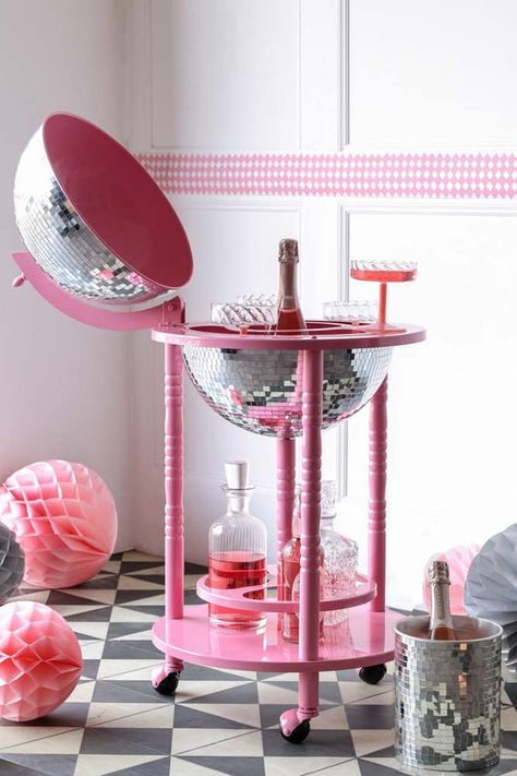 Bar & Party Accessories | Rockett St George Kitchen Colourful, Silver Disco Ball, Rose Lemonade, Pink Disco, Pink Bar, Portable Bar, Drinks Trolley, Rockett St George, Trolley Cart