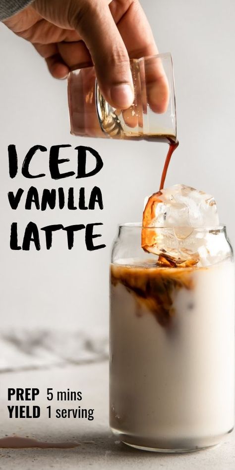 Iced Vanilla Latte Recipe, Iced Vanilla Latte, Nespresso Recipes, 3 Ingredient Recipes, Coffee Drink Recipes, Ice Coffee Recipe, Vanilla Latte, Latte Recipe, Healthy Drinks Recipes